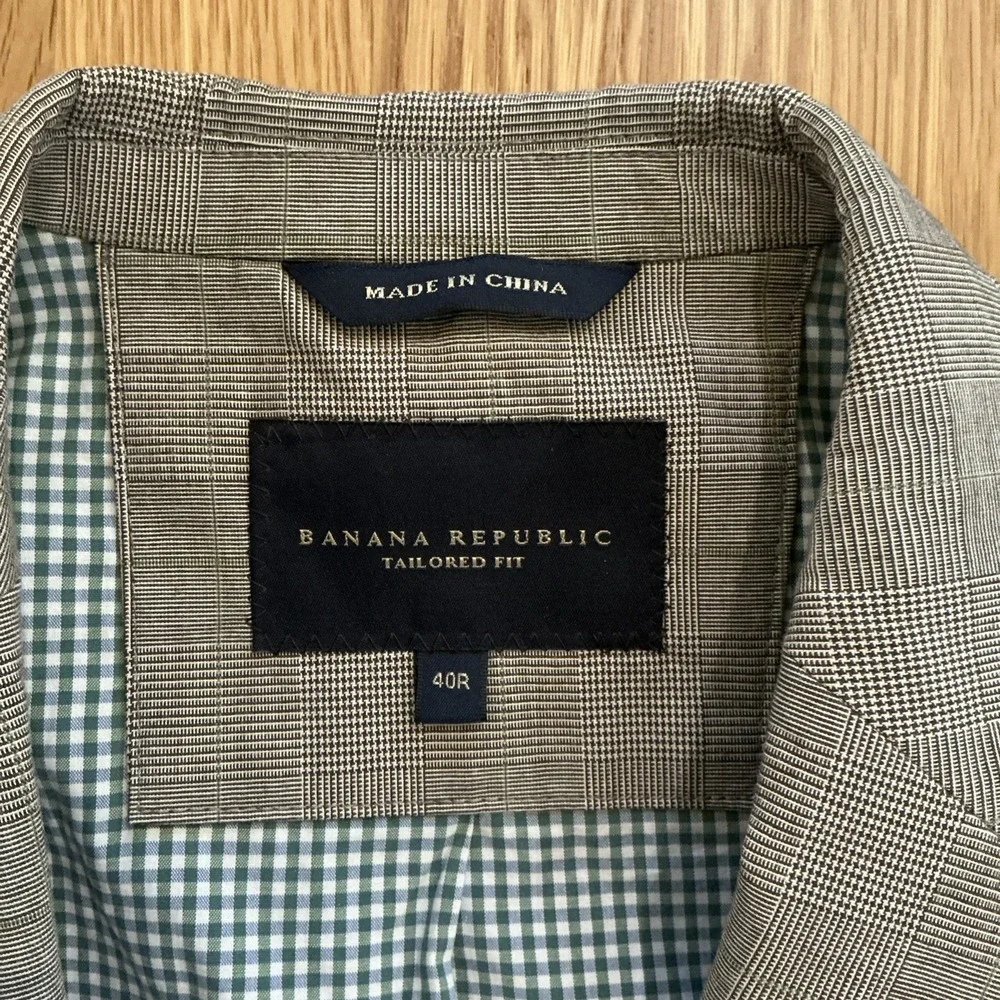 Banana Republic Tailored Fit Blazer 40R Gray‎ Glen Plaid Cotton Stretch